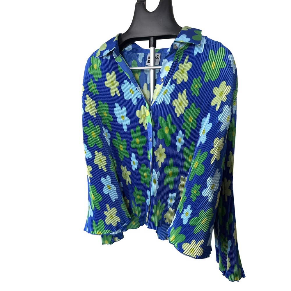 Target Black History Month Floral Plisse Button Down Shirt Blue Green XXL - Picture 6 of 7